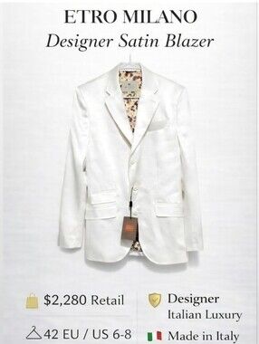 ETRO Milano Lotus Satin Blazer Jacket EU 42 / US 6-8 NWT $2,280 Designer Italy